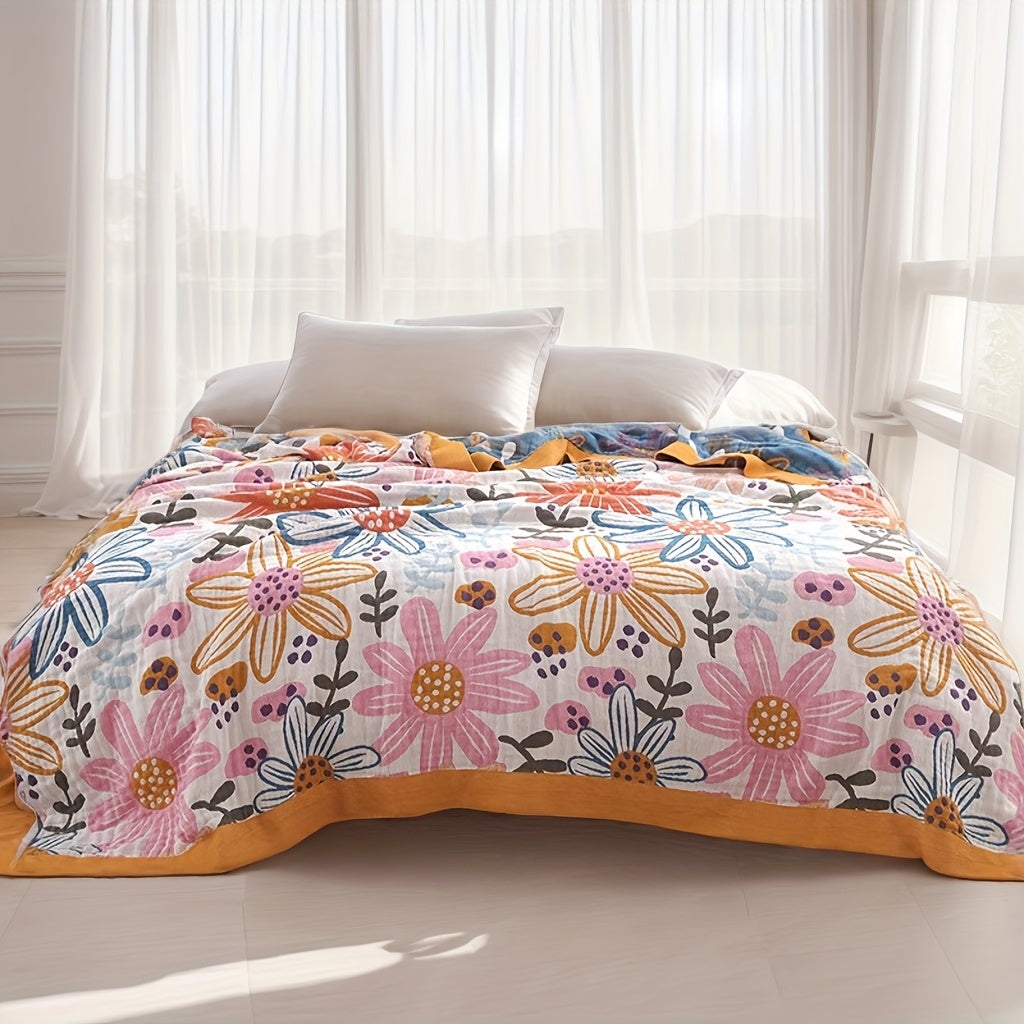 Lineflower Throw styled with gentle drape over a bed, offering airy comfort and elegant floral minimalism