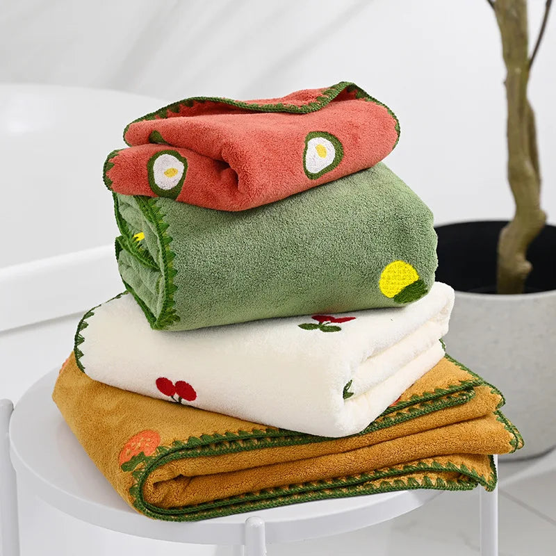 Fruit Market Embroidered Bath Towel