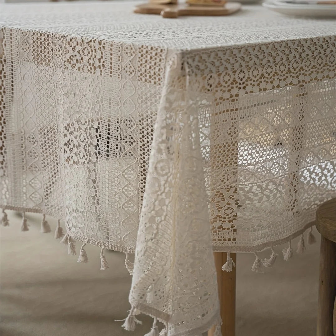 Bohemian Crochet Lace Tablecloth – Farmhouse Style