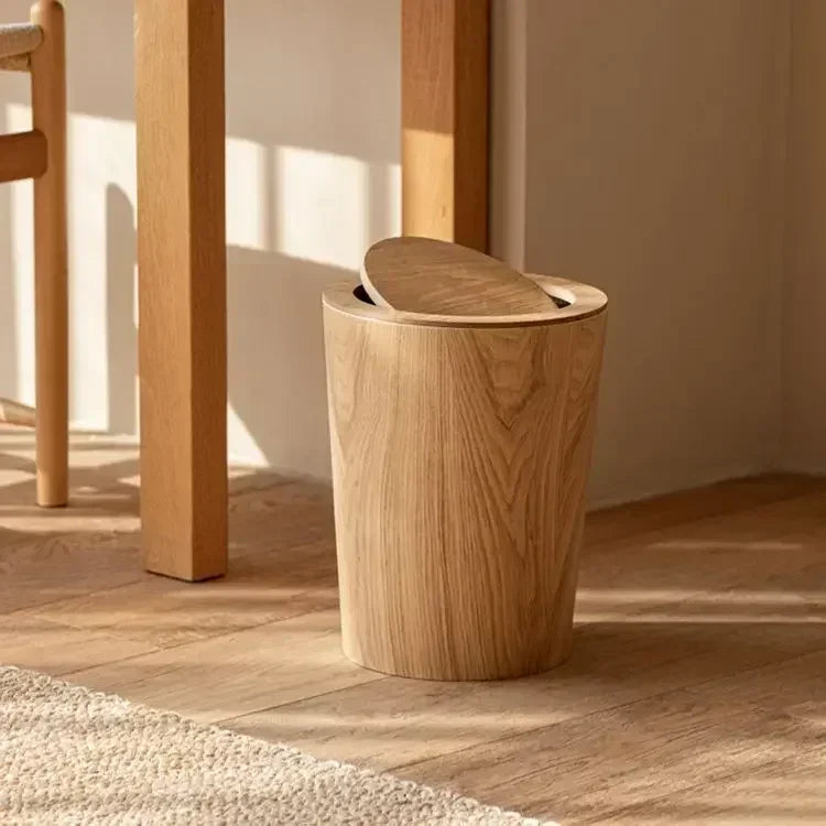 Wooden Veneer Waste Bins With Lid