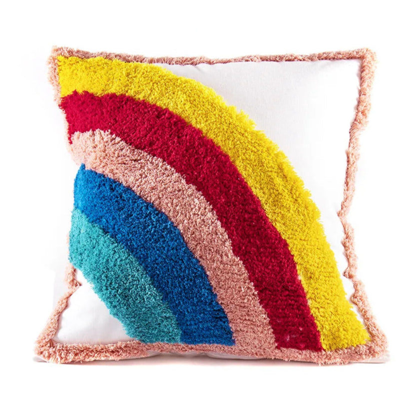 Tufted Cotton Rainbow Pillow