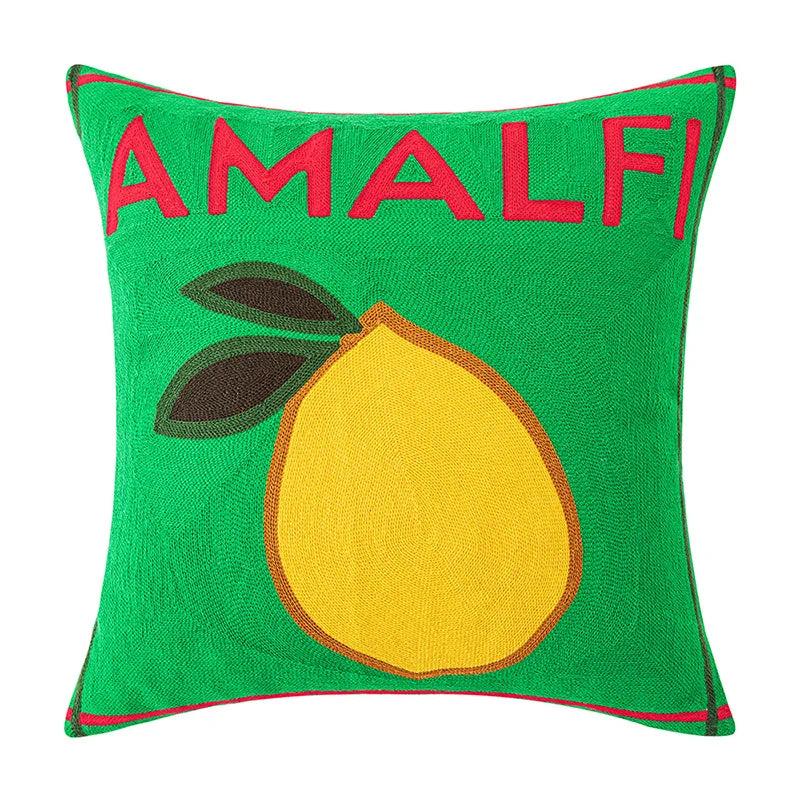Amalfi Lemon Embroidered Pillow