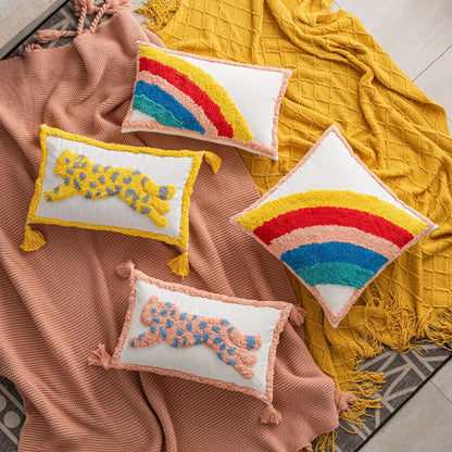 Tufted Cotton Rainbow Pillow
