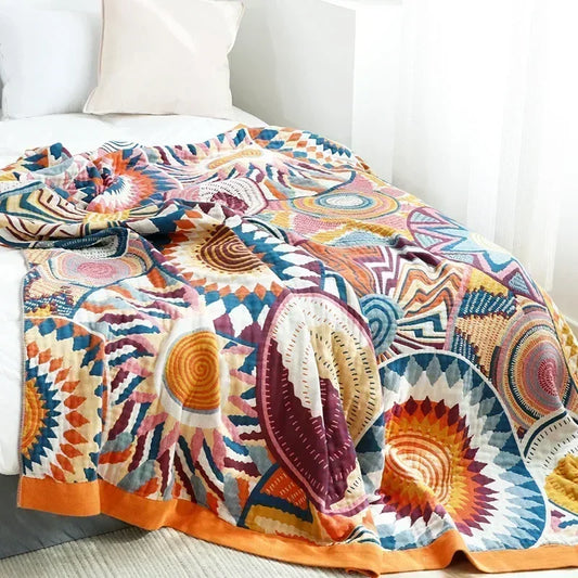 Scandinavian-inspired cotton throw with woven linear pattern in neutral tones, blending minimalist design with grounding texture