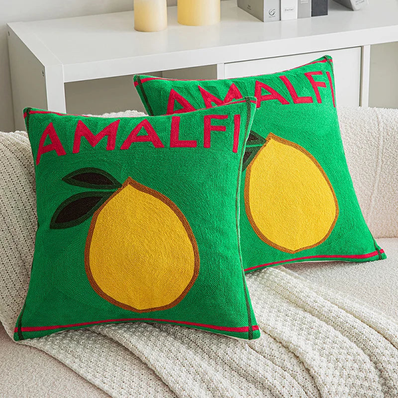 Amalfi Lemon Embroidered Pillow